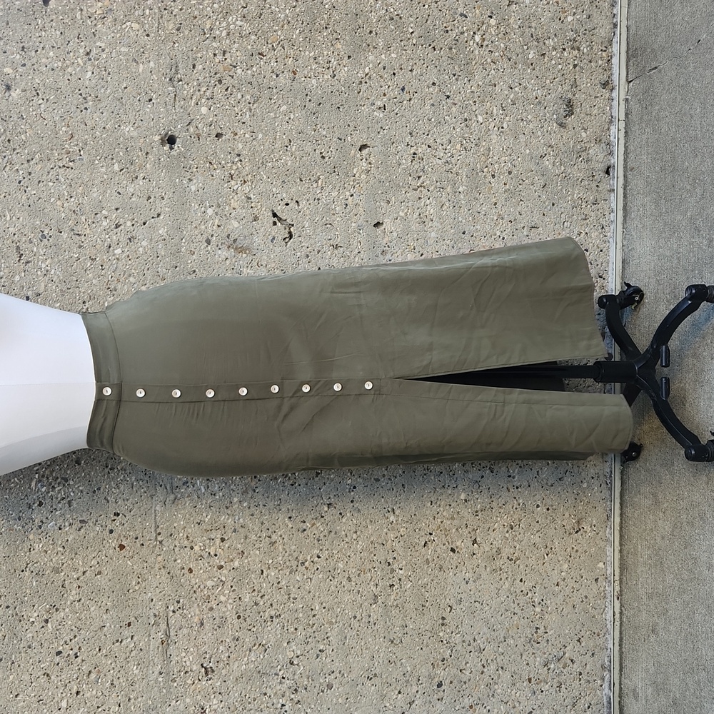 Olive Button-Front Midi Skirt